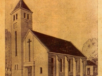 Projekt kościoła ewangelickiego w Grabieńcu na okolicznościowej pocztówce-cegiełce